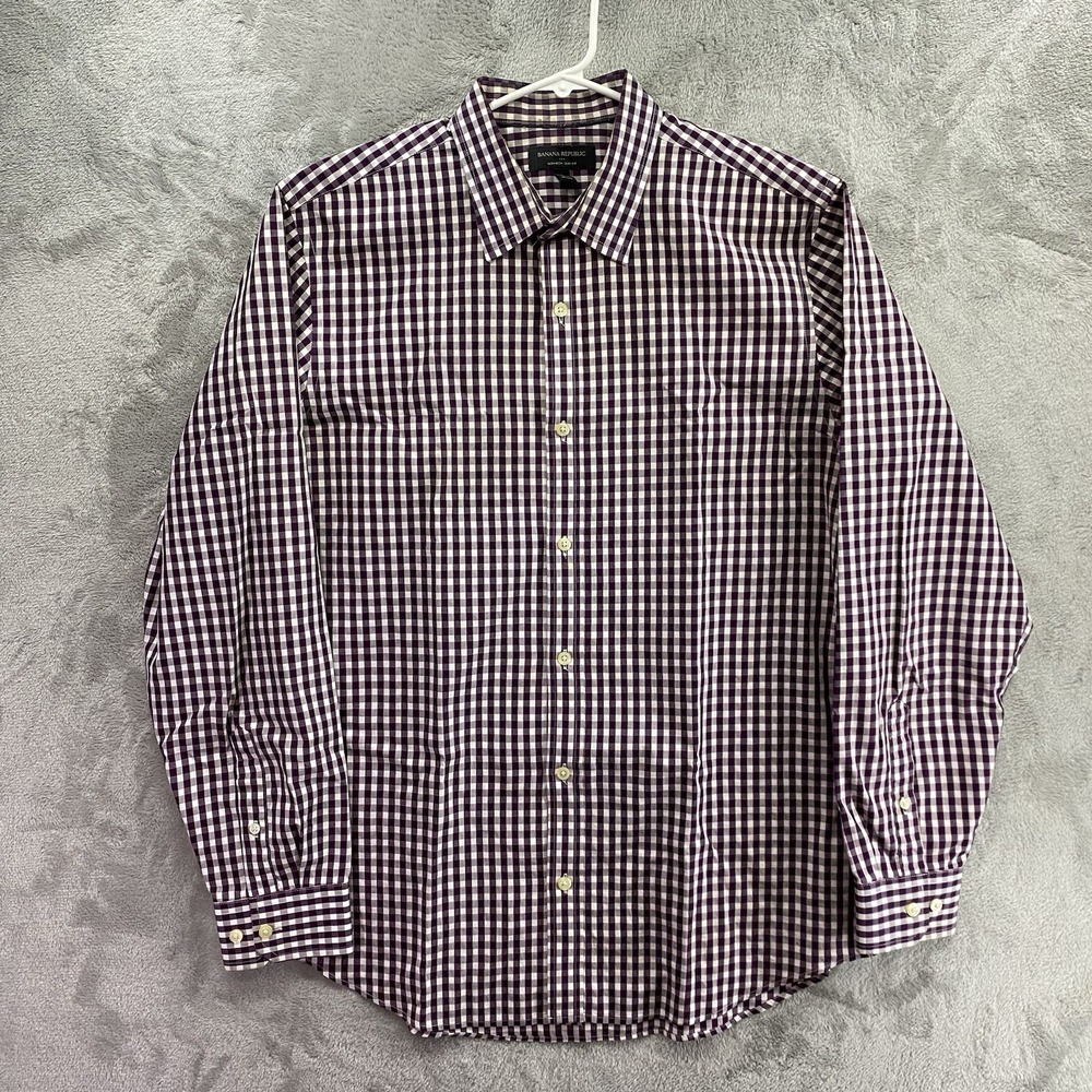 Banana Republic Shirt Mens Medium Green Gingham Non-Iron Camden Fit Button Down